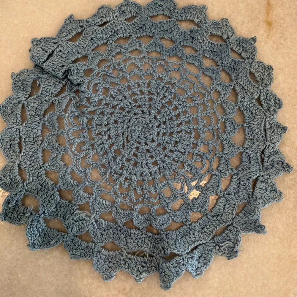 vintage hand crocheted doily Blue